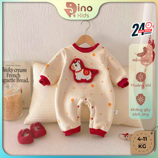 Body dài tay ngựa cho bé trai, bé gái 4-12Kg. Body liền thân dài zip lông bé mặc thu đông. Dino Kids