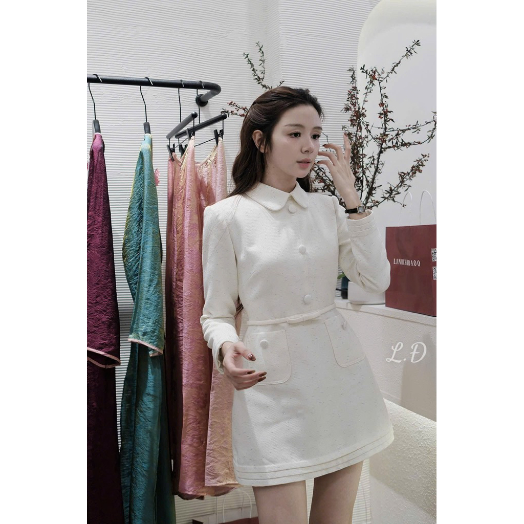 Váy dạ dáng A from sít eo - from net    2 màu đỏ - kem SM