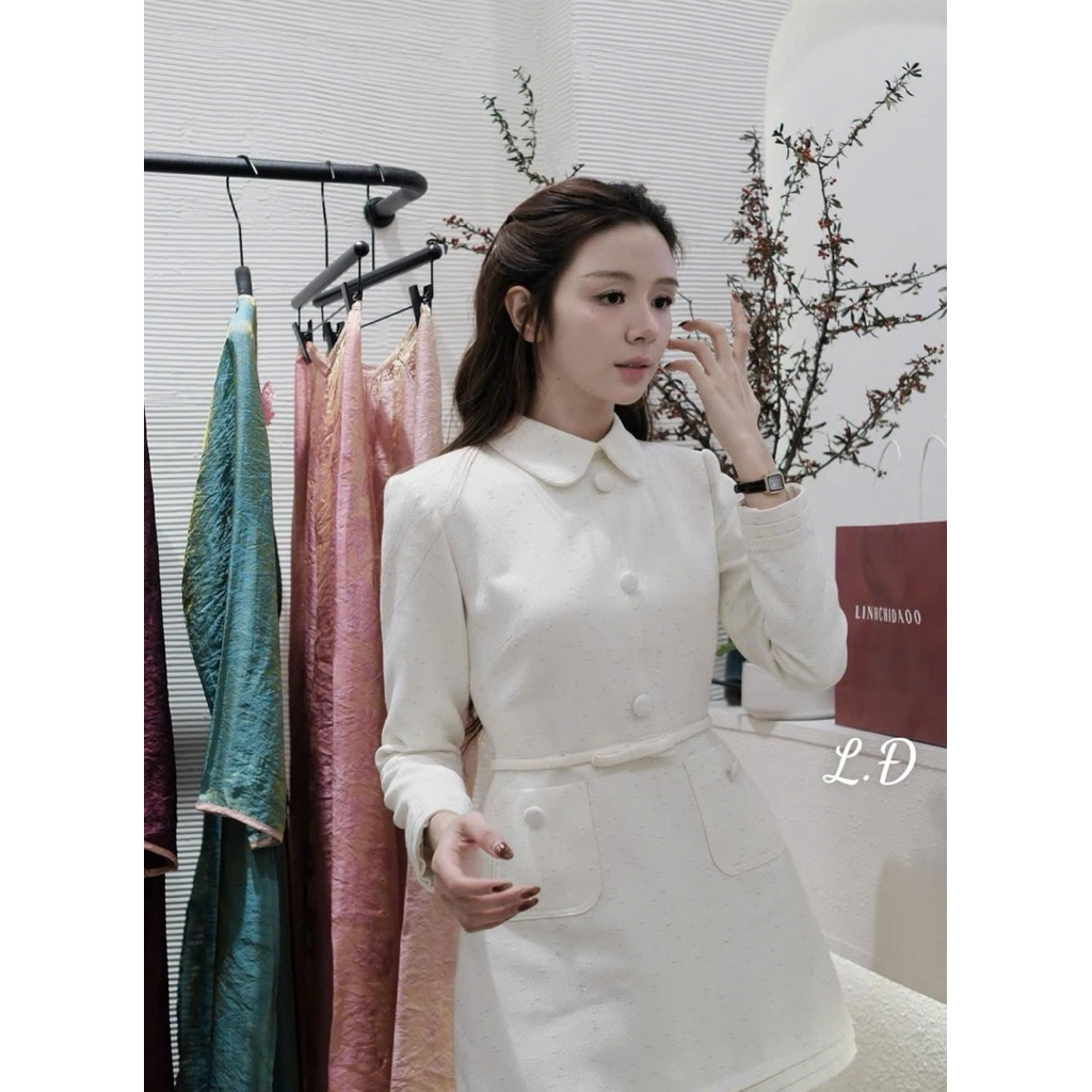 Váy dạ dáng A from sít eo - from net    2 màu đỏ - kem SM