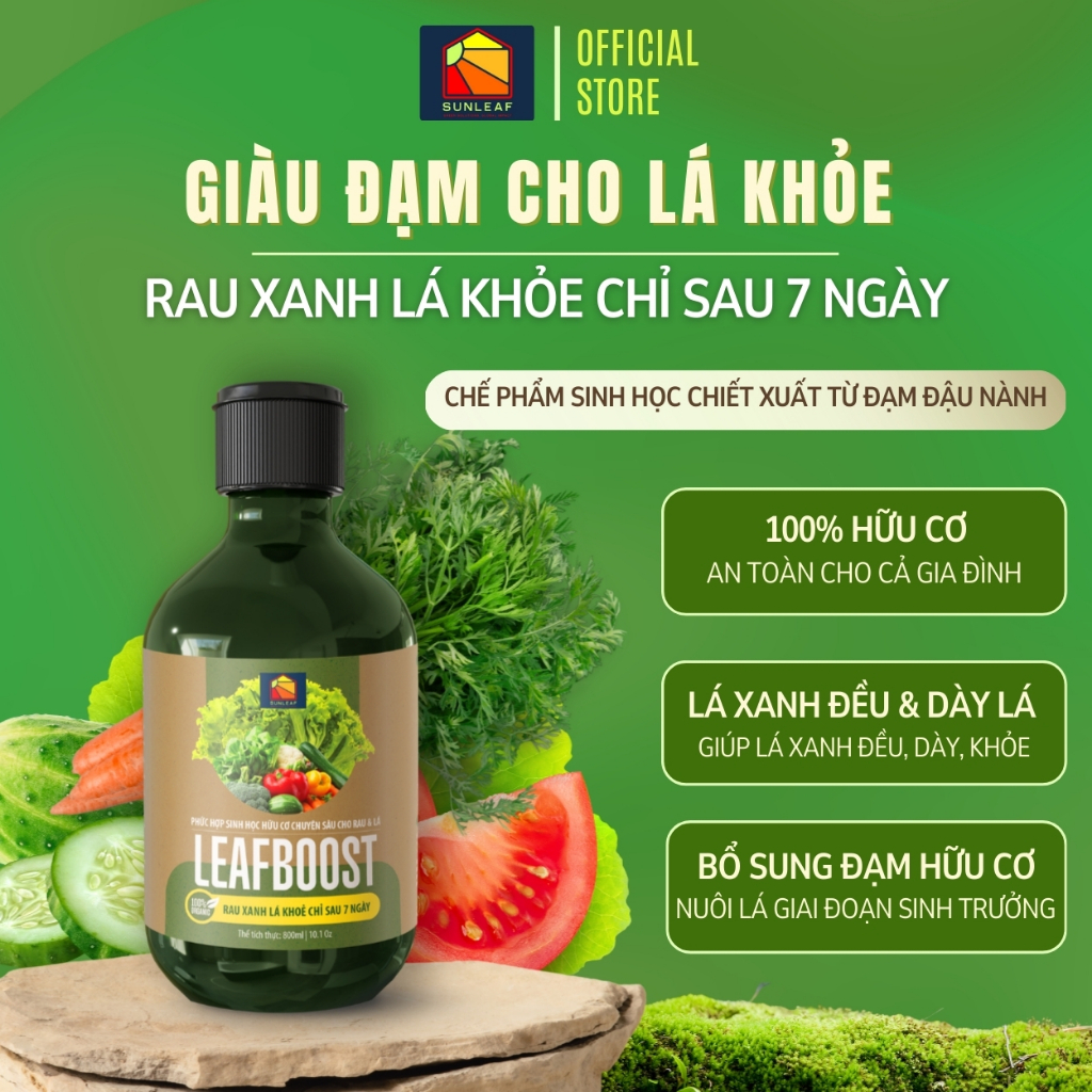 Bón Lá & Dưỡng Lá, Tăng Vị Ngọt cho Rau Trái | 100% Hữu Cơ Chiết Xuất Đạm Đậu Nành | Rau, Cây Ăn Trái | SUNLEAF