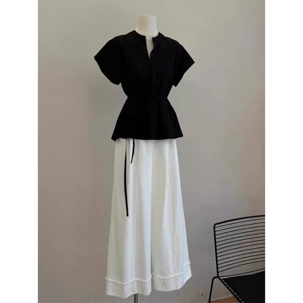 𝗗𝗮𝗿𝗮  A08- | LY LINEN| Áo Linen cổ tàu thắt nơ kèm dây