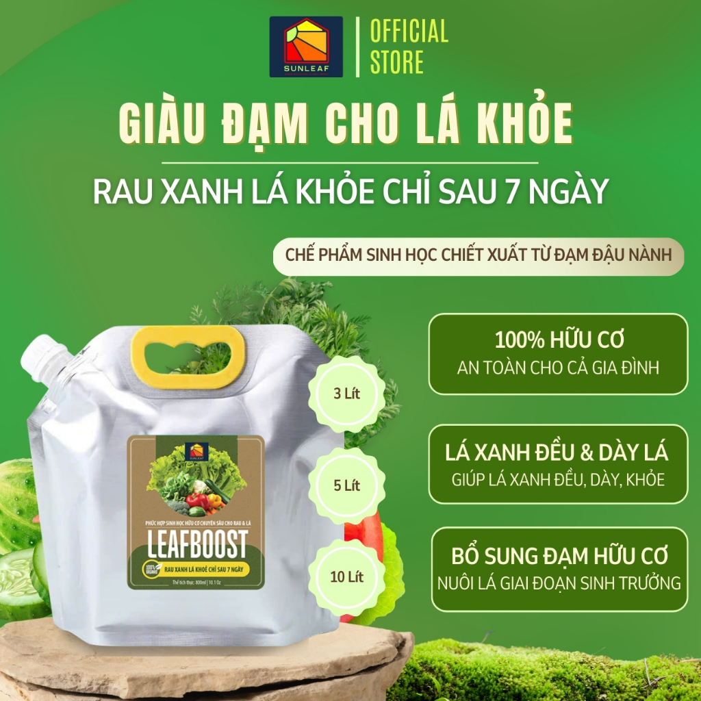 Bón Lá & Dưỡng Lá, Tăng Vị Ngọt cho Rau Trái | 100% Hữu Cơ Chiết Xuất Đạm Đậu Nành | Rau, Cây Ăn Trái | SUNLEAF