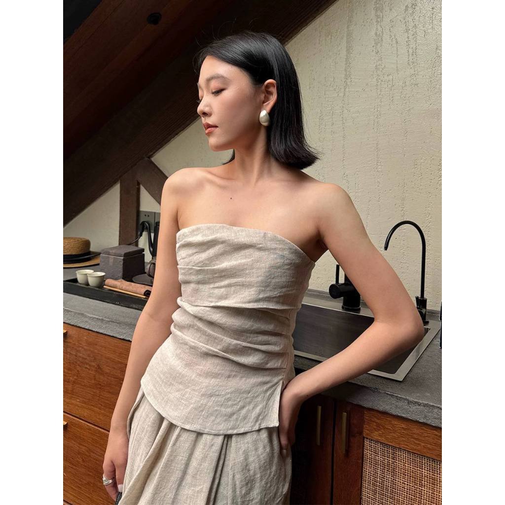 𝗝𝘂𝗹𝗶𝗮 𝗦𝗲𝘁 -Set Linen áo cup ngực chân váy tưng gân