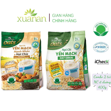 Combo 2 túi: NC Yến Mạch Hạnh Nhân Hạt Chia + Ngũ Cốc Yến Mạch [ít đường] 400G