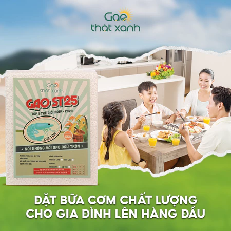 5kg Gạo ST25 Lúa Tôm Thượng Hạng - Không Đấu Trộn - Dẻo Nhiều - Thơm Nhiều - Ngọt Cơm - Chính Hãng Gạo Thật Xanh