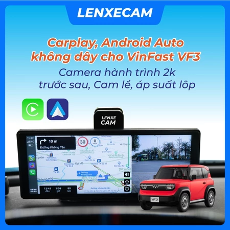 LenxeCam VF2 VF3 Minio có 3 Camera hành trình trước 4k, sau lùi, cập lề phải, Carplay Android Auto Camera lùi
