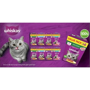Hộp 6 Gói Sốt Pate Cho Mèo Whiskas 80g/ Gói, Hương Vị Hấp Dẫn Khó Cưỡng