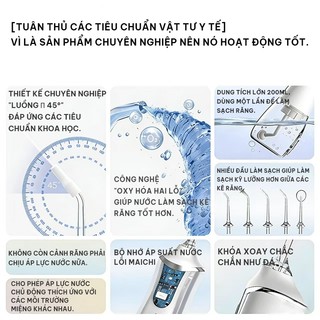 BH 24 Tháng/Máy Tăm Nước Sạc Không Dây Mang Đi Du Lịch 3 Chế Độ 3 Vòi Xịt Bình Nước Tháo Rời 200mL cho Người Niềng Răng