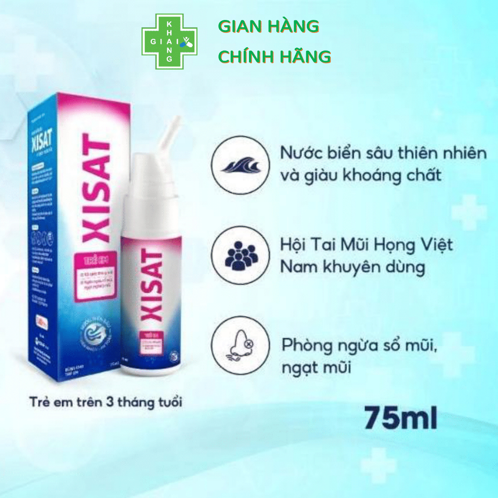 Xịt mũi nước biển sâu XISAT HỒNG dành cho trẻ em. Giúp vệ sinh mũi, ngừa sổ mũi, ngạt mũi và viêm xoang (Chai 75ml)