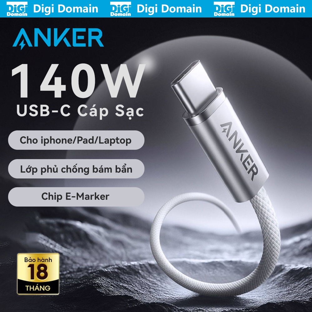 Cáp Sạc nhanh Anker Bám Bẩn & Chống Thấm Nước PD 140W E-marker Không Nóng Sợi dệt nano Độc Quyền Bền Như Mới BH 18Tháng