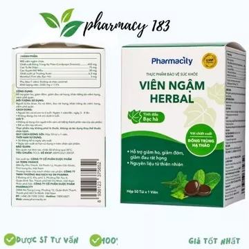 Viên ngậm thảo dược Pharmacity Herbal Lozenges hỗ trợ giảm ho, đờm, đau rát họng (50 viên)/ Kẹo ngậm thảo dược