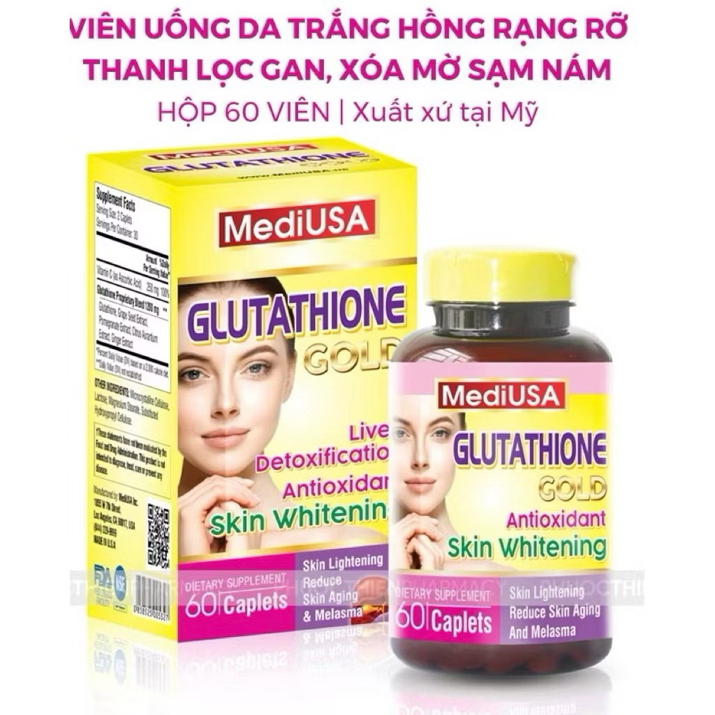 mediusa glutathione gold Viên uống Glutathion trắng da mờ nám sạm da Reap the Benefits of