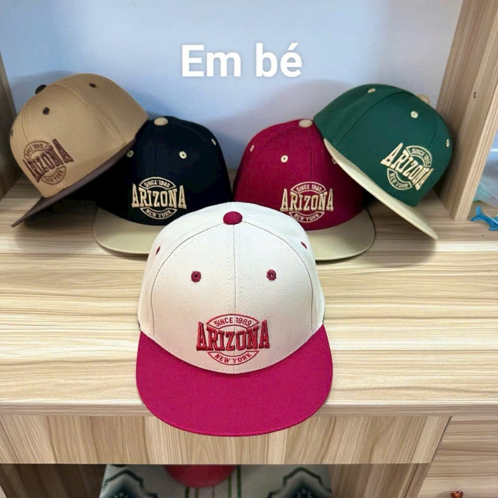 Mũ hiphop kaki phối màu cho bé 3-9 tuổi - Nón lưỡi trai thêu ARIZON siêu đẹp