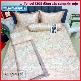 🦚ĐẲNG CẤP🦚Trọn Bộ Chăn Ga Gối Lụa Lyocell 120s Nhập Khẩu Mềm Mát, Mẫu Thiết Kế _ Chăn Ga Sỉ HCM
