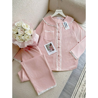 𝗛𝗮̀𝗻𝗴 𝗰𝗵𝗶́𝗻𝗵 𝗵𝗮̃𝗻𝗴 Bộ Đồ Ngủ Pyjama nữ Gigi phối ren xinh xắn from rộng - O.N WORKSHOP