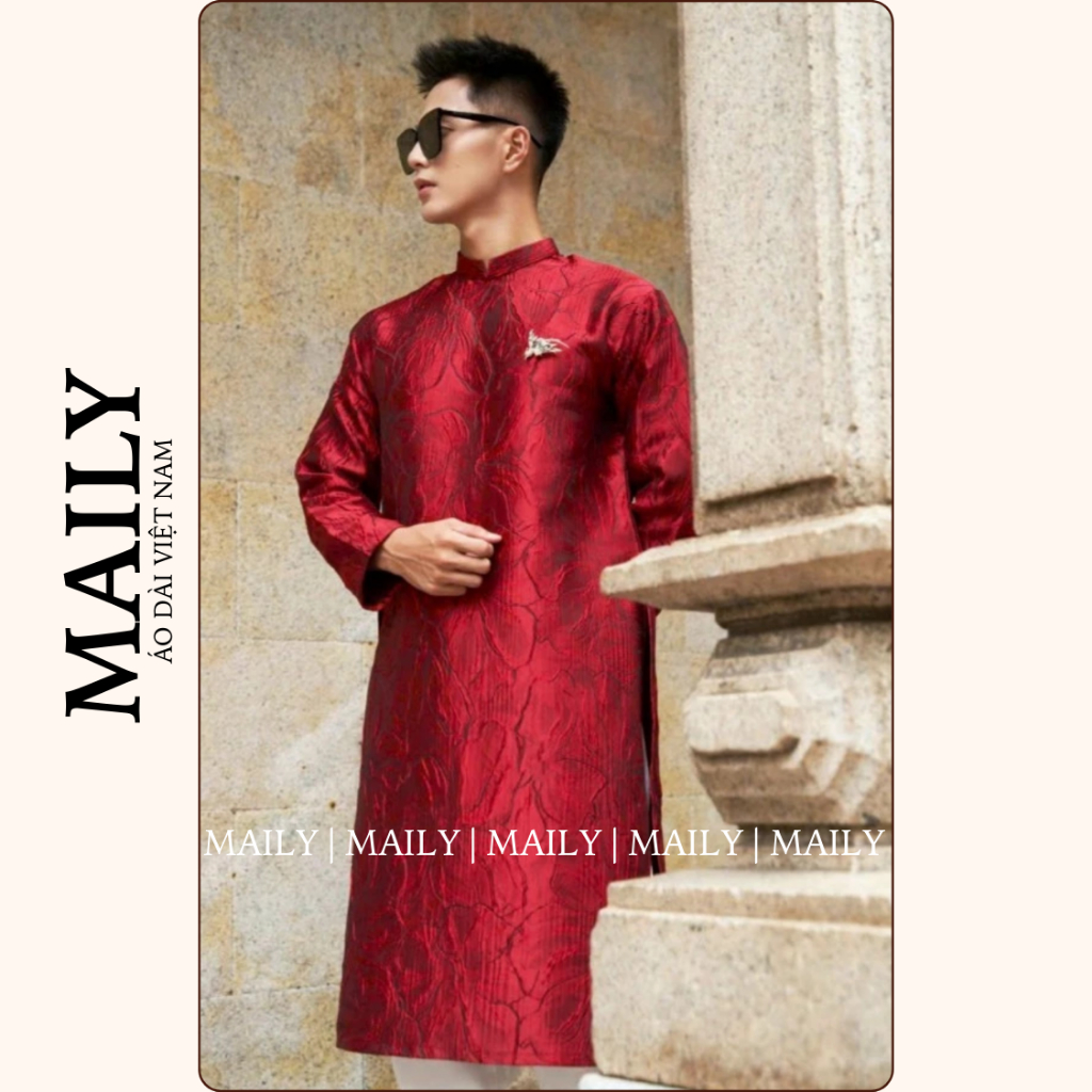 Áo Dài Nam Gấm Nổi Cao Cấp, Mẫu Khải Hưng Cổ Cao Tay Dài Chất Vải Đứng Form Tôn Dáng - ÁO DÀI MAILY