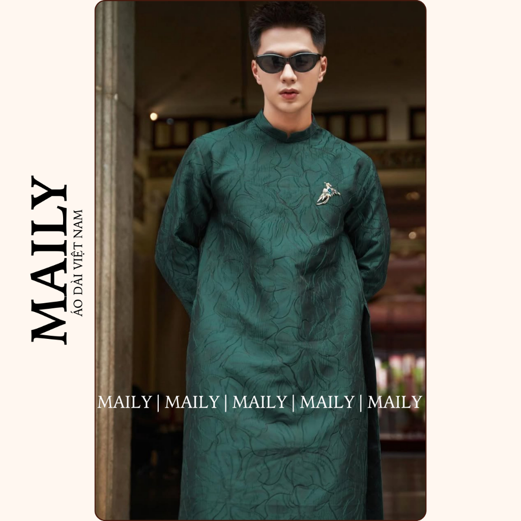 Áo Dài Nam Gấm Nổi Cao Cấp, Mẫu Khải Hưng Cổ Cao Tay Dài Lịch Thiệp - ÁO DÀI MAILY
