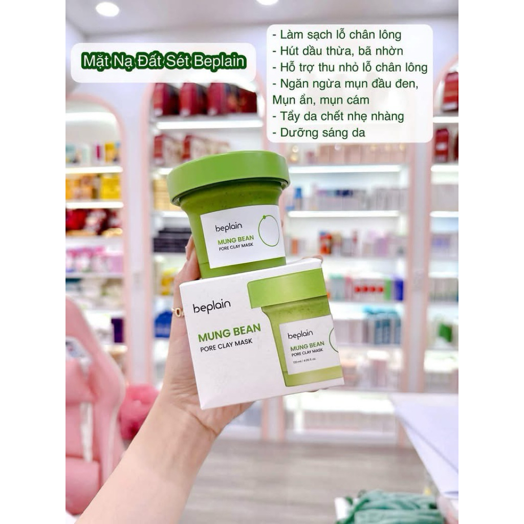 Mặt nạ đất sét đậu xanh Beplain Mung Bean Pore Clay Mask 120ml hạn 2028 giúp kiềm dầu , giảm mụn ẩn IS73