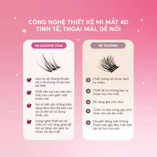 Lông mi giả sẵn keo Lookme Star dễ dàng gắn, có độ cong, mi giả gân trong tự nhiên mềm nhẹ, tái sử dụng nhiều lần