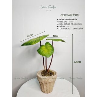 Chậu môn xanh decor để bàn – Cây giả lá PU – Cao 45cm – Phong cách tối giản