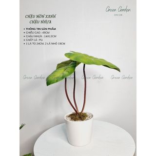 Chậu môn xanh decor để bàn – Cây giả lá PU – Cao 45cm – Phong cách tối giản