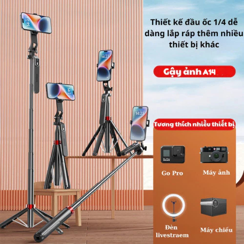 (Tặng Remote) Gậy chụp ảnh Selfie 4 chân A14 1M8 điều khiển từ xa có phân loại đèn trợ sáng Tripod chụp ảnh SP99