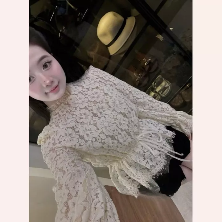 Áo Nữ, Áo Ren Nữ, Áo Ren Tay Loe Dáng Peplum Phối Voan Bèo Tiểu Thư Sang Chảnh Cao Cấp HNS Ms324