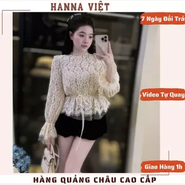 Áo Nữ, Áo Nữ Sang Chảnh, Áo Ren Tay Loe Dáng Peplum Phối Voan Bèo Tiểu Thư Cao Cấp HV Ms324