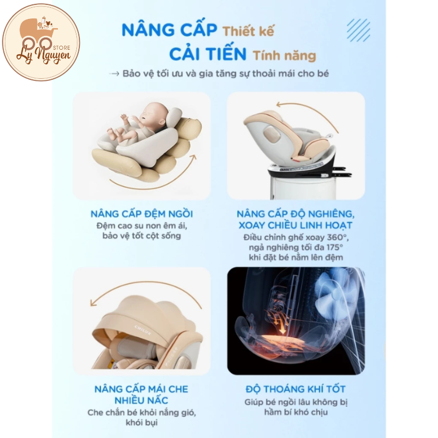 [Ly Nguyễn Store] Ghế ngồi ô tô cho bé CHILUX X86 từ sơ sinh đến 12 tuổi