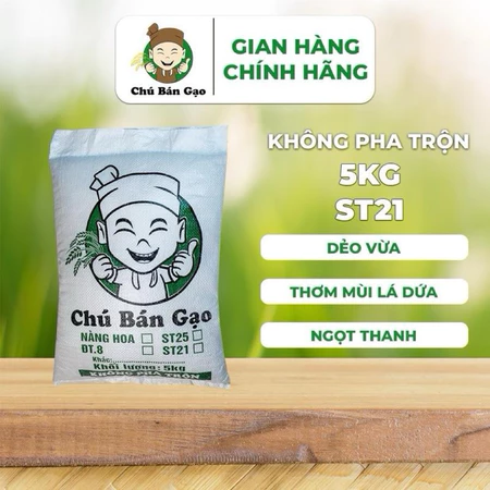 5KG Gạo ST21 Đồng Biển Chú Bán Gạo , Dẻo Vừa - Thơm - Ngọt Cơm