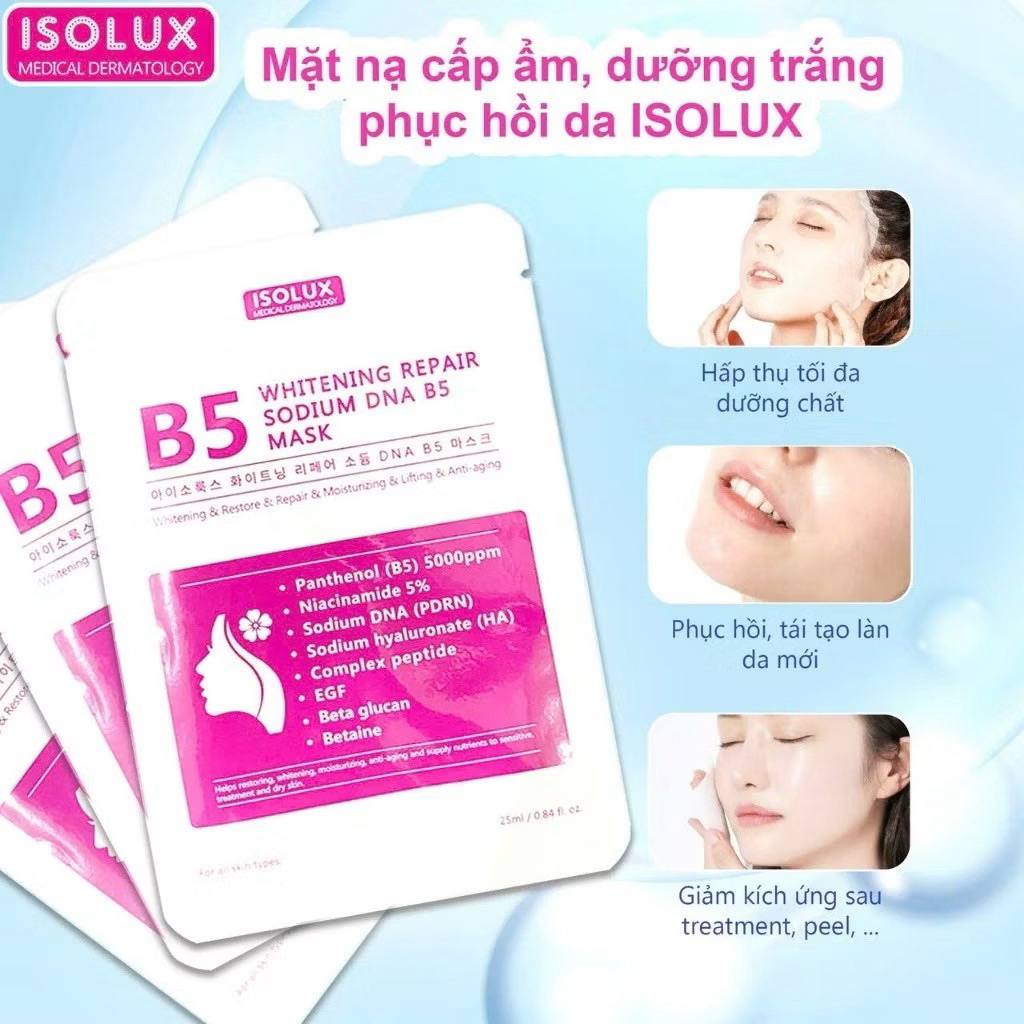 20-50 miếng mặt nạ b5 ISOLUX whitening repair sodium DNA B5 HQ dưỡng trắng mờ thâm sạm nám hd 2029 IS52