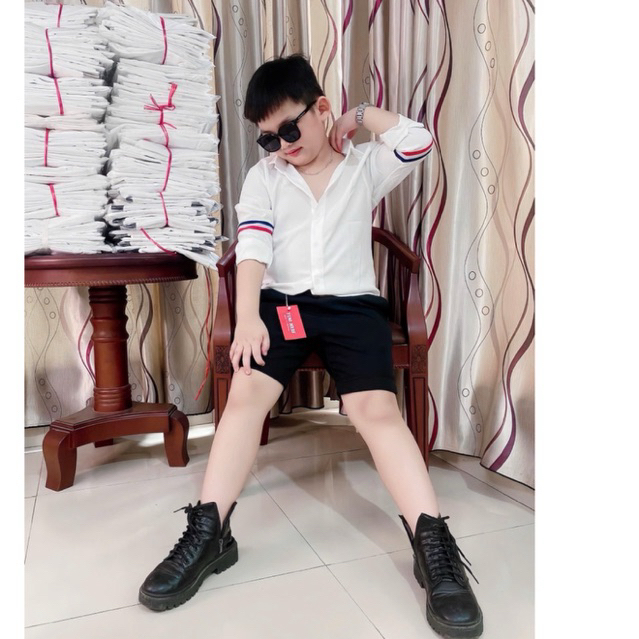Áo sơmi áo tay dài Quần ngắn cho bé trai phong cách 10kg-54kg