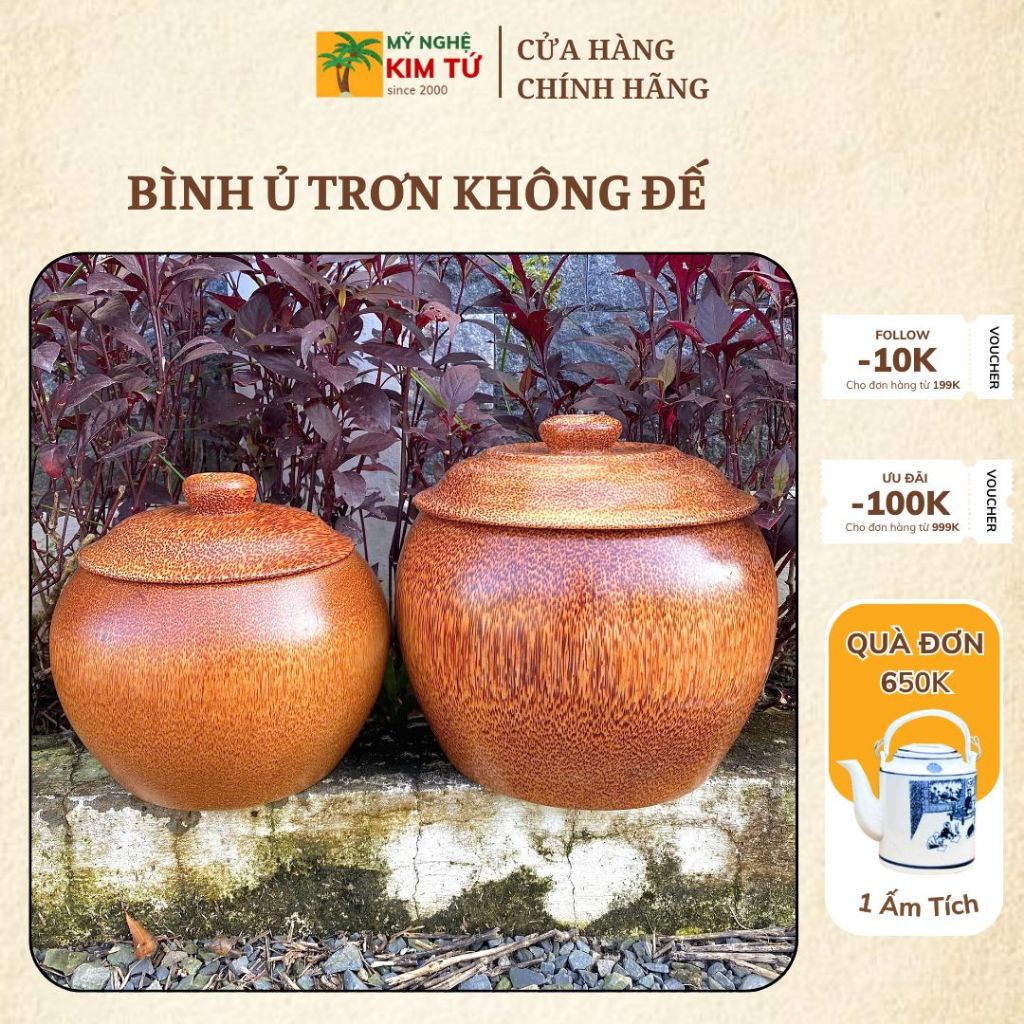 [ TẶNG ẤM 500ML - 1200ML ] Bình Ủ Ấm Trà Gỗ Dừa Mẫu TRƠN TRÒN KHÔNG ĐẾ, Giữ Nhiệt Cao Cấp, Trang Trí Quà Tặng Sang Trọng