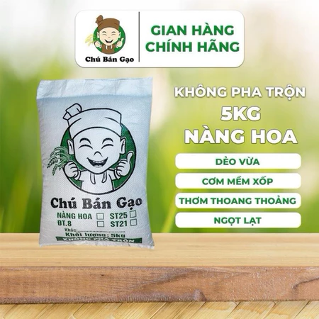 5KG Gạo Nàng Hoa Cốm Sữa Đồng Biển Chú Bán Gạo , Dẻo Vừa - Dẻo Mềm Xốp - Cơm Ngọt Lạt - Thơm Nhẹ