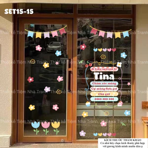 Bộ hình dán trang trí tường gương, kính cửa hàng set15-15