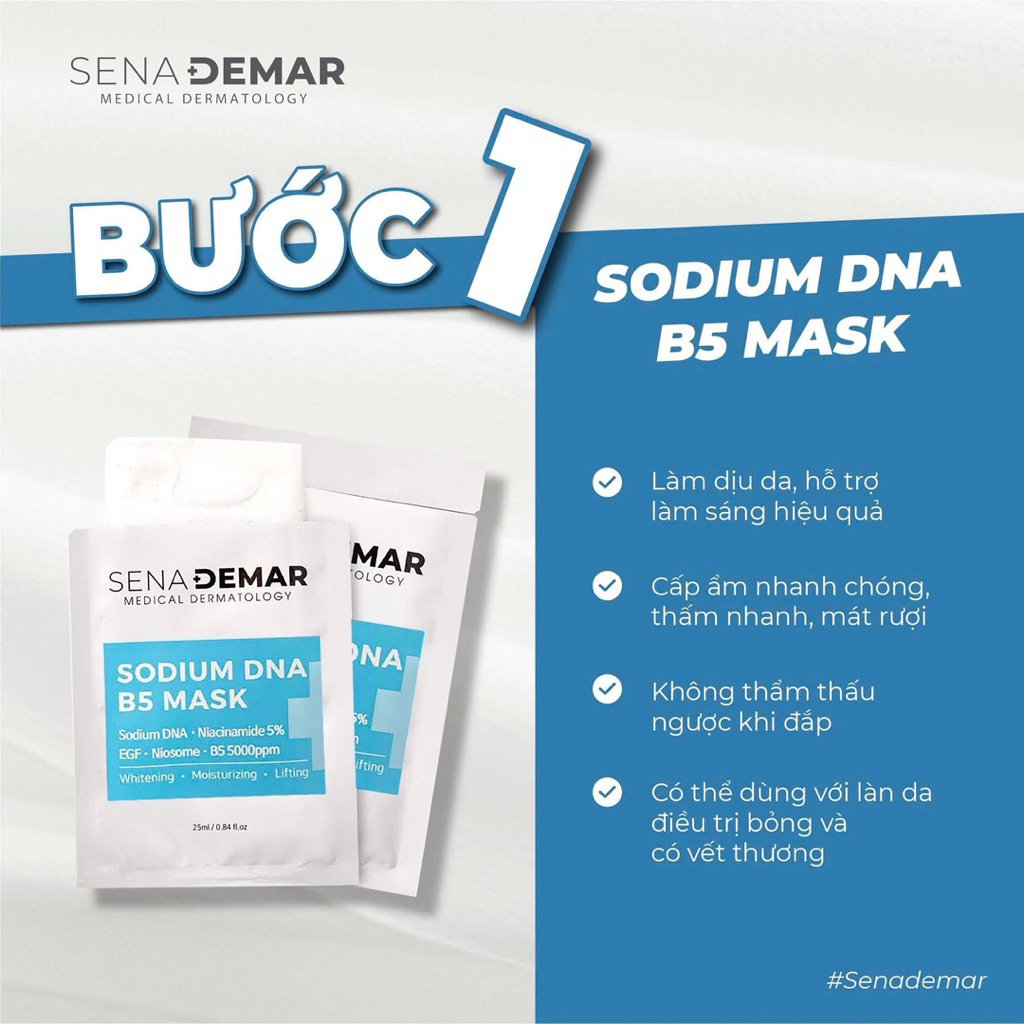 Combo 30-50 miếng Mặt nạ Sena demar sodium DNA B5 mask, 25ml - hạn 2028 HQ mặt nạ senademar  IS144
