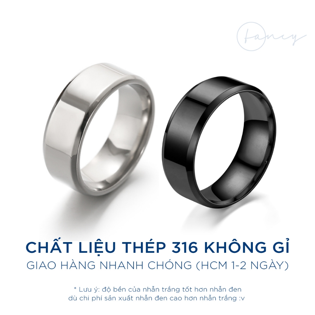 Nhẫn trơn nam titan không gỉ nhẫn nam nử thời trang đơn giản cá tính nhẫn trắng đen.