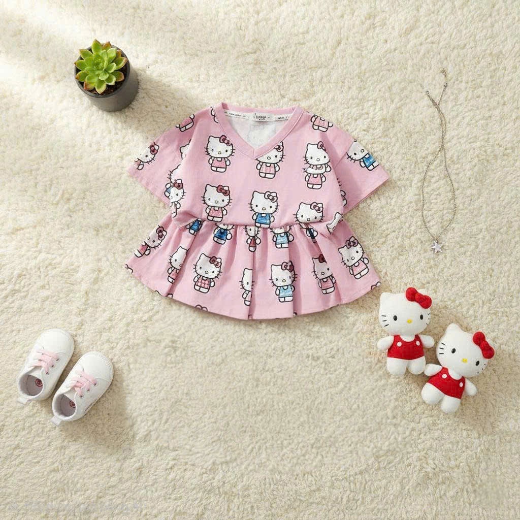12-40kg.Váy bé gái,đầm đi chơi tết in hình mèo có lót trong,chất vải cotton mềm mịn thấm hút mồ hôi.V08