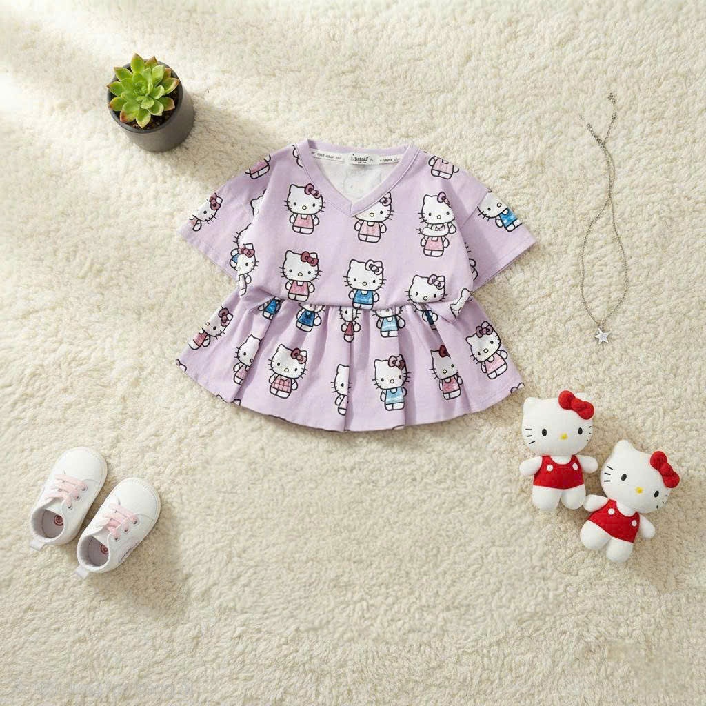 12-40kg.Váy bé gái,đầm đi chơi tết in hình mèo có lót trong,chất vải cotton mềm mịn thấm hút mồ hôi.V08
