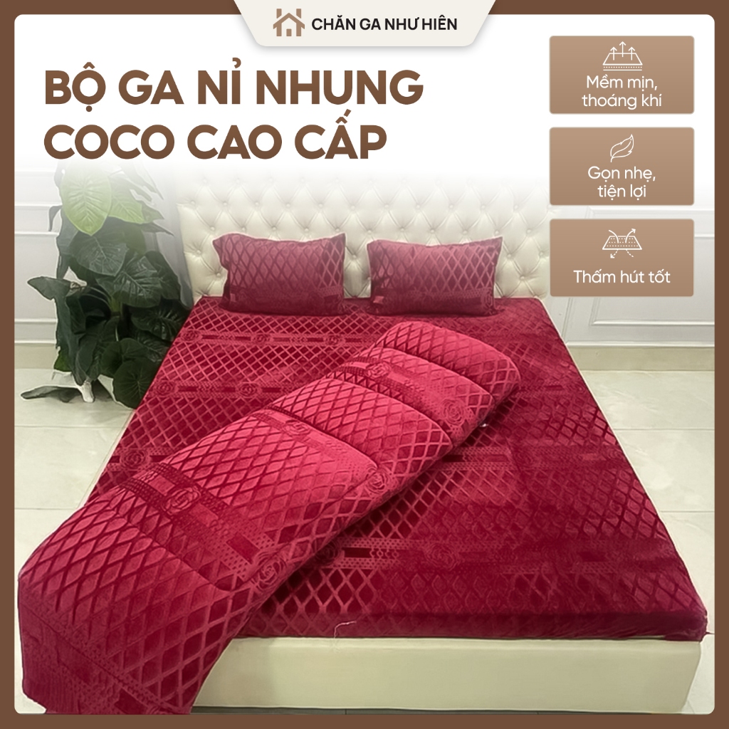 Set 4 món (KHÔNG CHĂN) ga nỉ nhung Coco cao cấp mềm mại ấm áp – Thiết kế sang trọng nhã nhặn – Đủ size