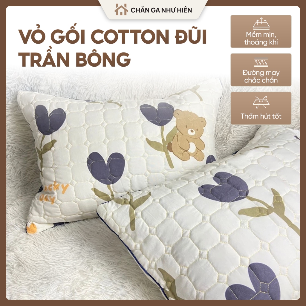 Vỏ Gối Cotton Đũi Sơ Đậu Nành Trần Bông dày dặn – Mềm mịn thoáng khí – Nhiều mẫu đẹp – Size 45x65cm