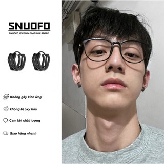 SNUOFO - Hoa tai thép titan Hoa tai đính kim cương cao cấp Thiết kế vòng tròn cho nam Hoa tai nam phong cách Mỹ