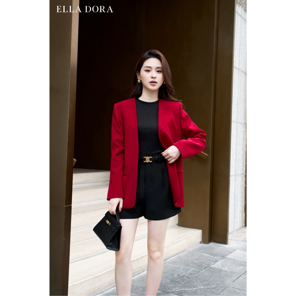 Blazer công sở ELLA DORA cổ không ve form gọn thiết kế thanh lịch dễ mặc 3 màu ĐỎ/ĐEN/BE [V25]