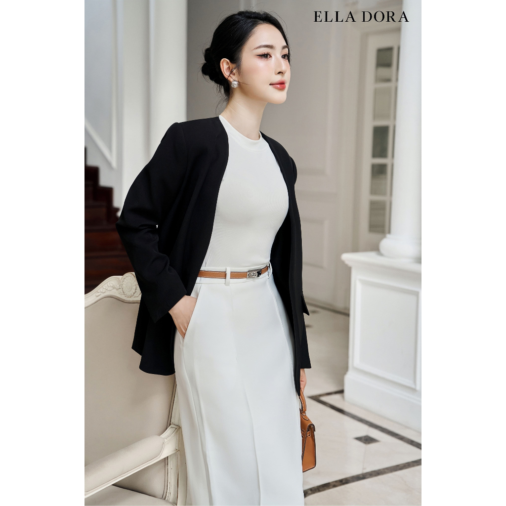 Blazer công sở ELLA DORA cổ không ve form gọn thiết kế thanh lịch dễ mặc 3 màu ĐỎ/ĐEN/BE [V25]
