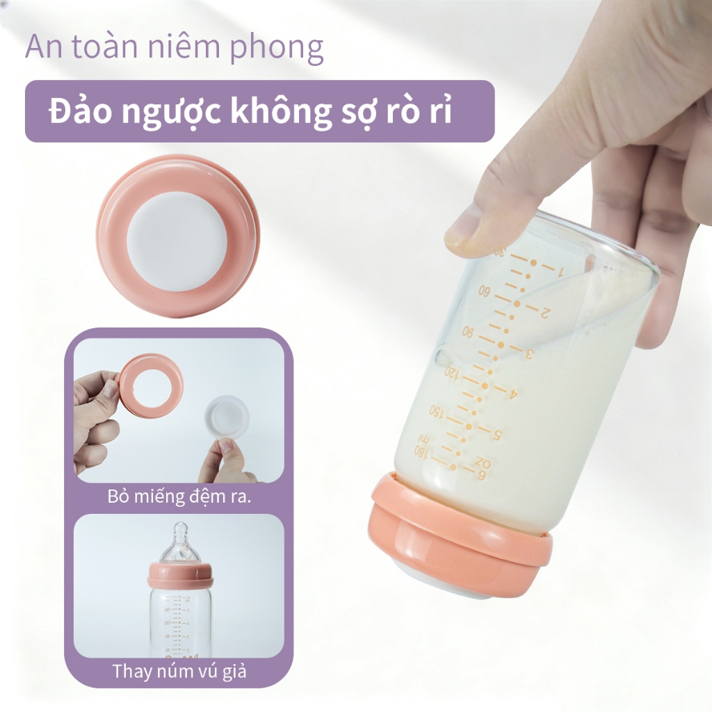 COMI Bình Thủy Tinh Trữ Sữa Cho Bé Dung 180ml Bình bảo quản sữa mẹ chuyên dụng Cổ rộng  Có thể kết nối với máy hút sữa