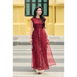 [LAMER X PHƯƠNG ANH ĐÀO] Áo Dài Cách Tân Phúc Hoa (Không Quần) Dáng Ôm Vai Chờm 5 Tà Cổ Tròn LAMER S61A25Q013
