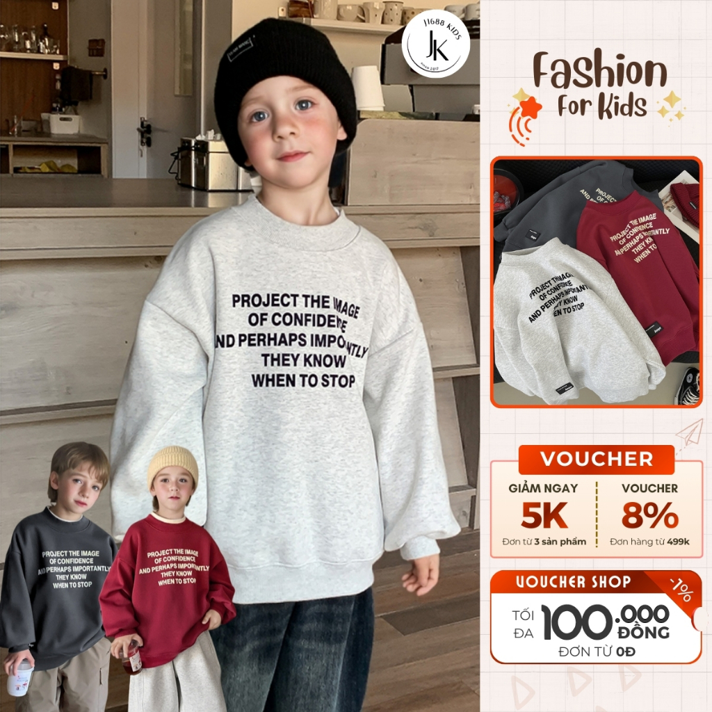 Áo nỉ trẻ em 19-40kg lót lông ấm áp J1688 KIDS, sweater dễ phối đồ cho bé - M0059