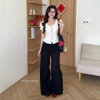 (HAVANA) Quần jeans basic ống rộng basic viền chỉ nổi #8421 QJ360