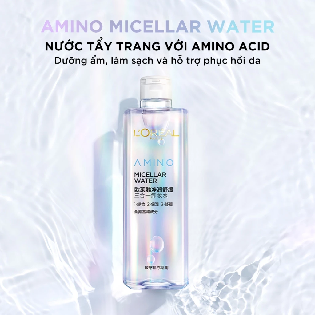 [AMINO MICELLAR MỚI] Nước tẩy trang làm sạch sâu, loại bỏ bụi bẩn & trang điểm 3-in-1 L'Oreal Paris