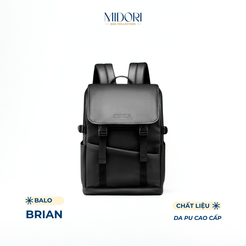 Balo Đi Học Đi Làm BRIAN Nam Nữ Cặp Đựng Laptop Da PU Cao Cấp Du Lịch | MIDORI BAG COLLECTION